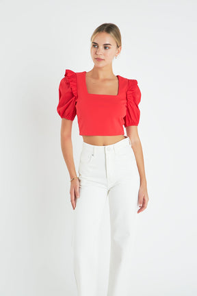 ENGLISH FACTORY - English Factory - Mixed Media Puff Sleeve Knit Top - TOPS available at Objectrare