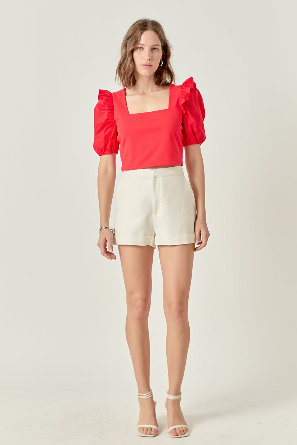 ENGLISH FACTORY - Mixed Media Puff Sleeve Knit Top - TOPS available at Objectrare