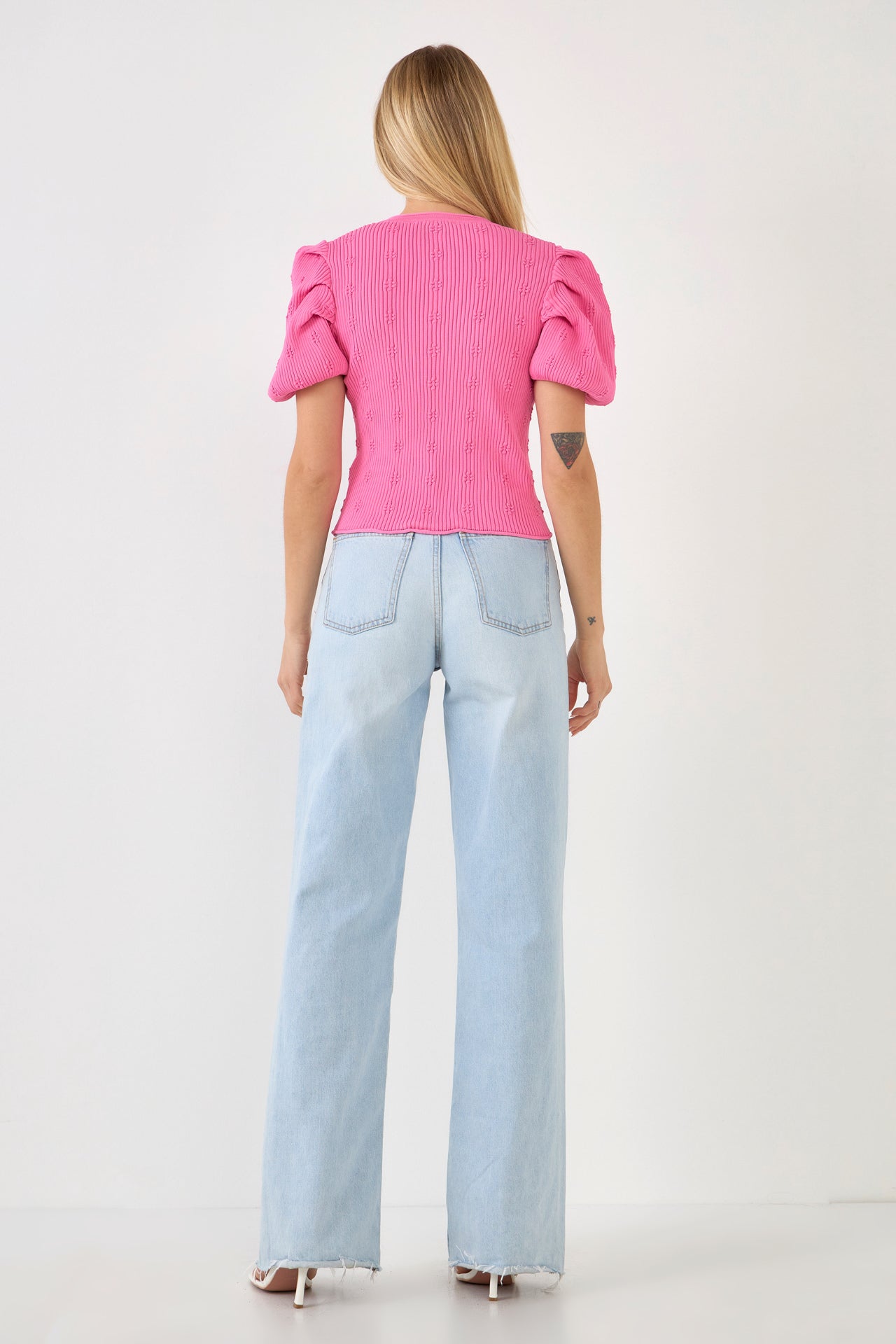ENDLESS ROSE - Floral Puff Short Sleeve Cardigan - SWEATERS & KNITS available at Objectrare