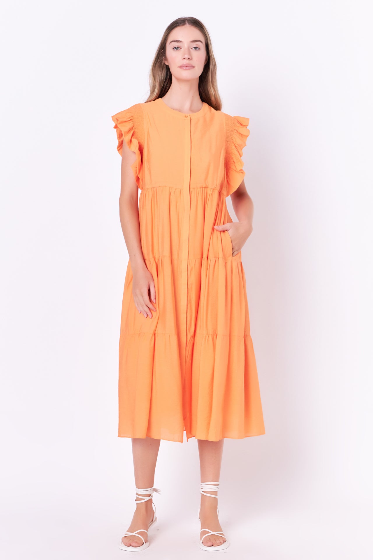 ENGLISH FACTORY - Ruffle Detail Button Down Midi Dress - DRESSES available at Objectrare