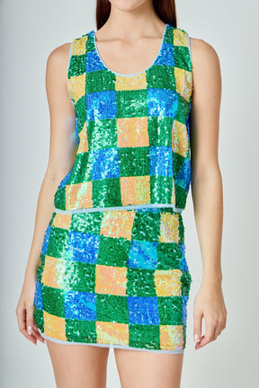 ENDLESS ROSE - Checkered Sequin Top - TOPS available at Objectrare