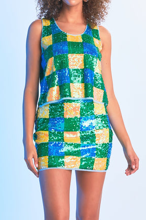 ENDLESS ROSE - Checkered Sequin Top - TOPS available at Objectrare