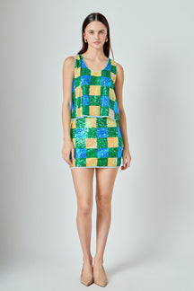 ENDLESS ROSE - Checkered Sequin Top - TOPS available at Objectrare