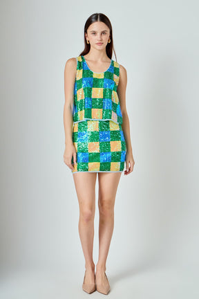 ENDLESS ROSE - Checkered Sequin Top - TOPS available at Objectrare
