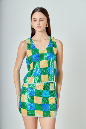 ENDLESS ROSE - Checkered Sequin Top - TOPS available at Objectrare