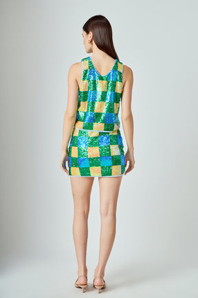 ENDLESS ROSE - Checkered Sequin Mini Skirt - SKIRTS available at Objectrare