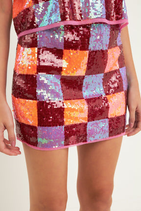 ENDLESS ROSE - Checkered Sequin Mini Skirt - SKIRTS available at Objectrare