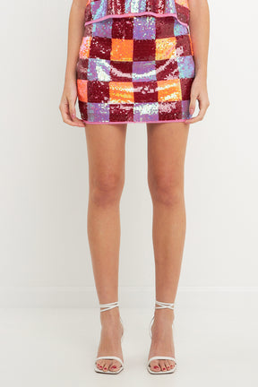 ENDLESS ROSE - Checkered Sequin Mini Skirt - SKIRTS available at Objectrare