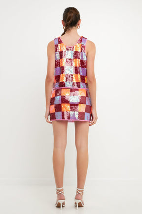ENDLESS ROSE - Checkered Sequin Mini Skirt - SKIRTS available at Objectrare
