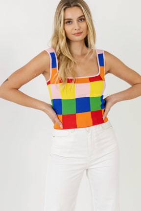 ENGLISH FACTORY - English Factory - Multi Color Gingham Knit Cropped Top - CAMI TOPS & TANK available at Objectrare