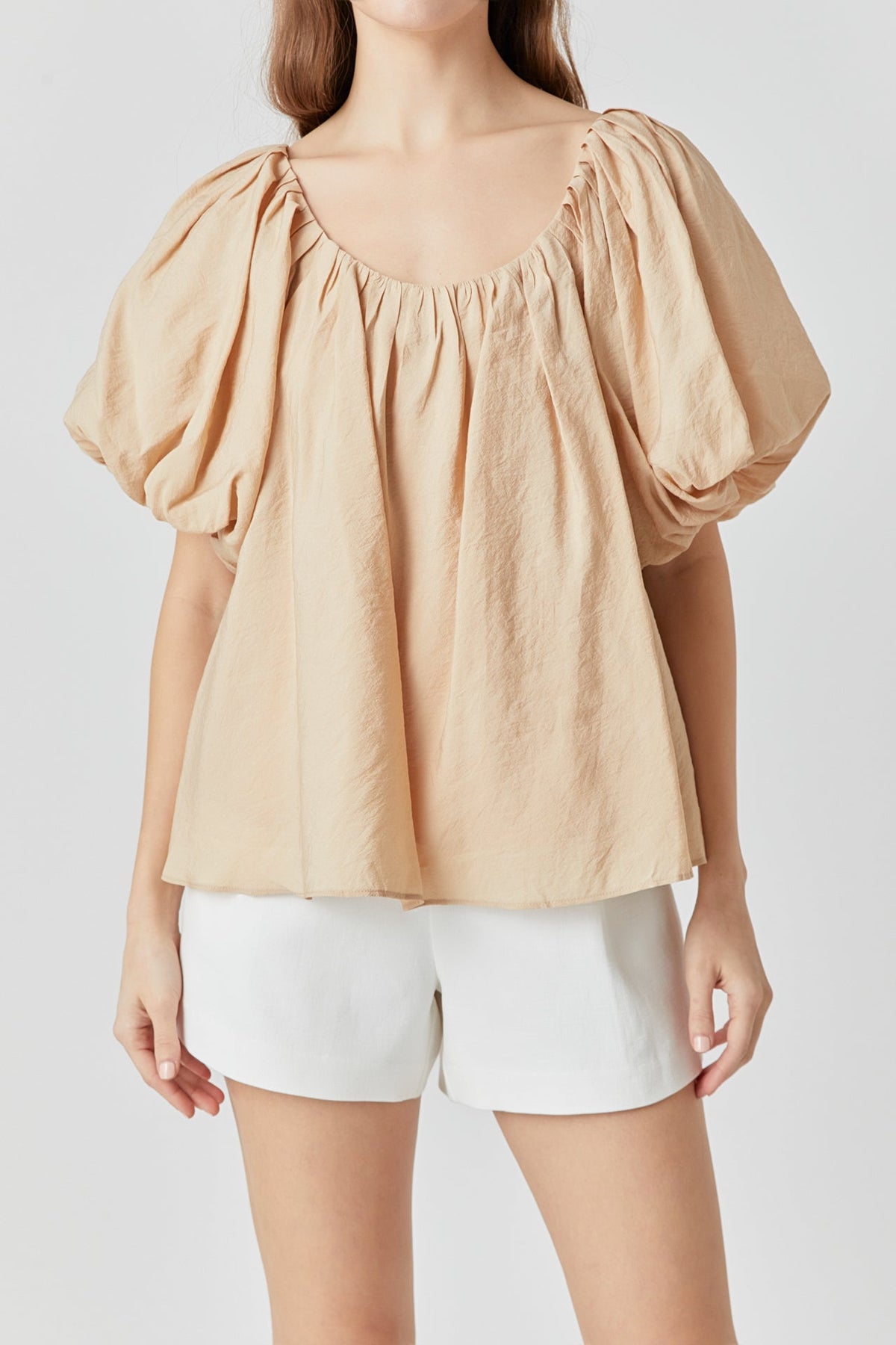 ENDLESS ROSE - Pleated Puff Sleeve Top - TOPS available at Objectrare