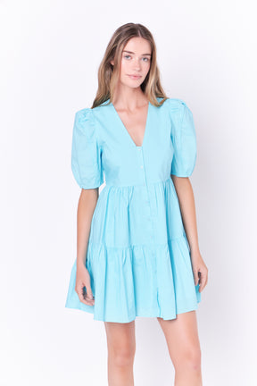 ENGLISH FACTORY - V-neck Button Down Babydoll Dress - DRESSES available at Objectrare