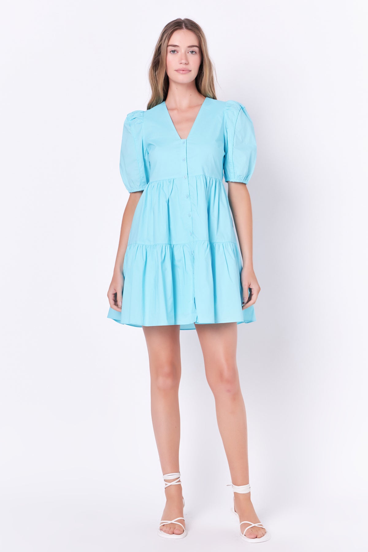 ENGLISH FACTORY - V-neck Button Down Babydoll Dress - DRESSES available at Objectrare