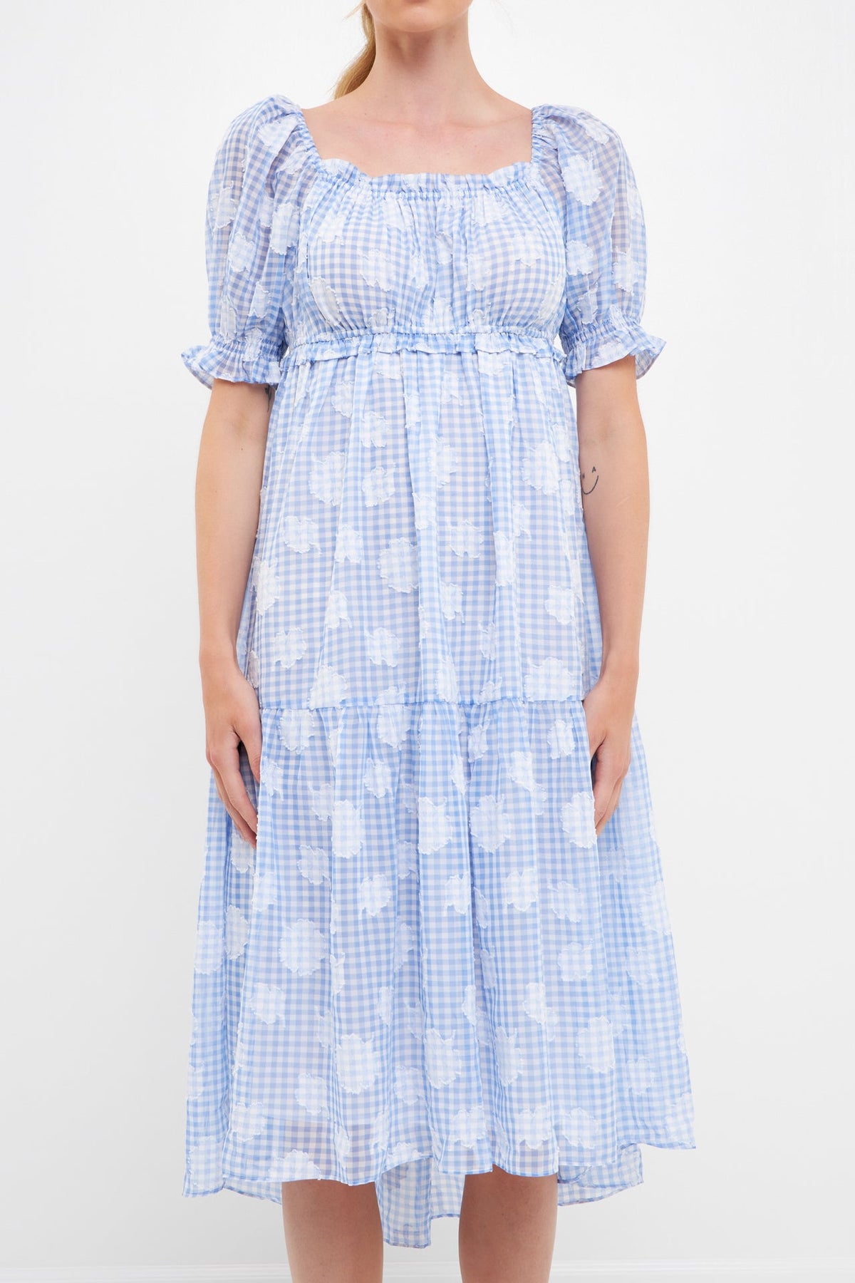 ENGLISH FACTORY - English Factory - Floral Texture with Gingham Printed Midi Dress - DRESSES available at Objectrare