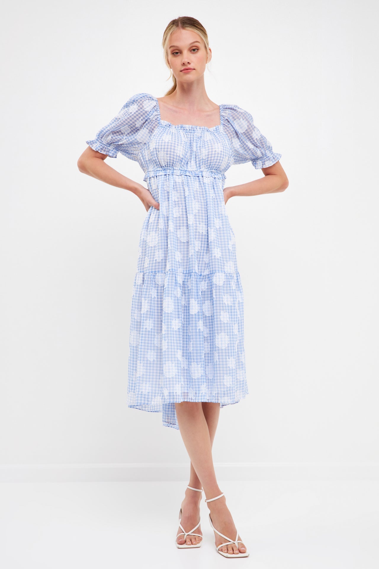 ENGLISH FACTORY - English Factory - Floral Texture with Gingham Printed Midi Dress - DRESSES available at Objectrare