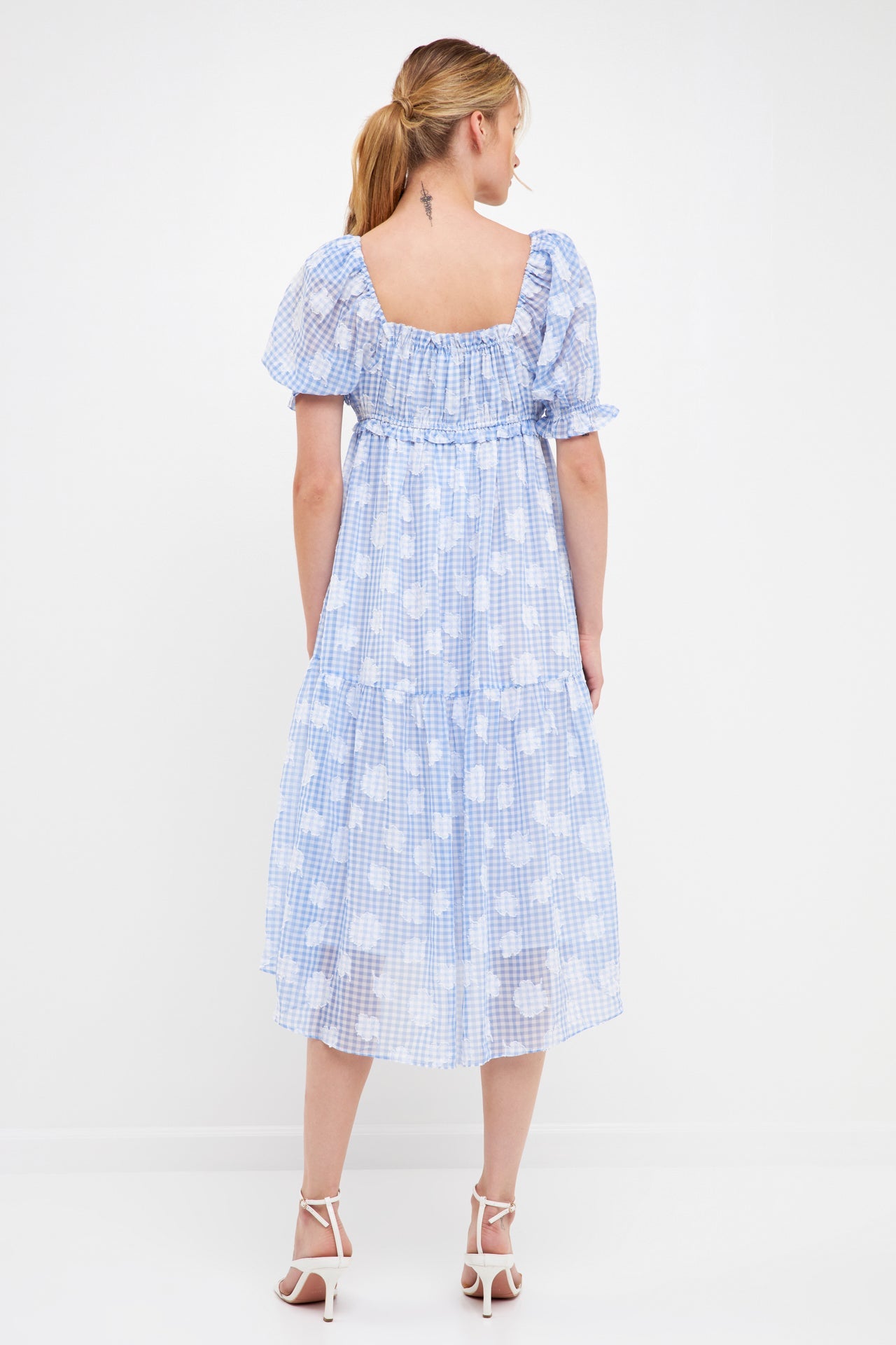 ENGLISH FACTORY - Floral Texture with Gingham Printed Midi Dress - DRESSES available at Objectrare