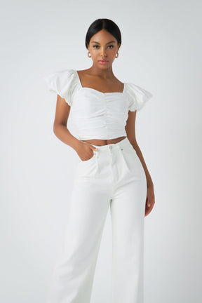 ENDLESS ROSE - Endless Rose - Shirring Detail Puff Sleeve Cropped Top - TOPS available at Objectrare