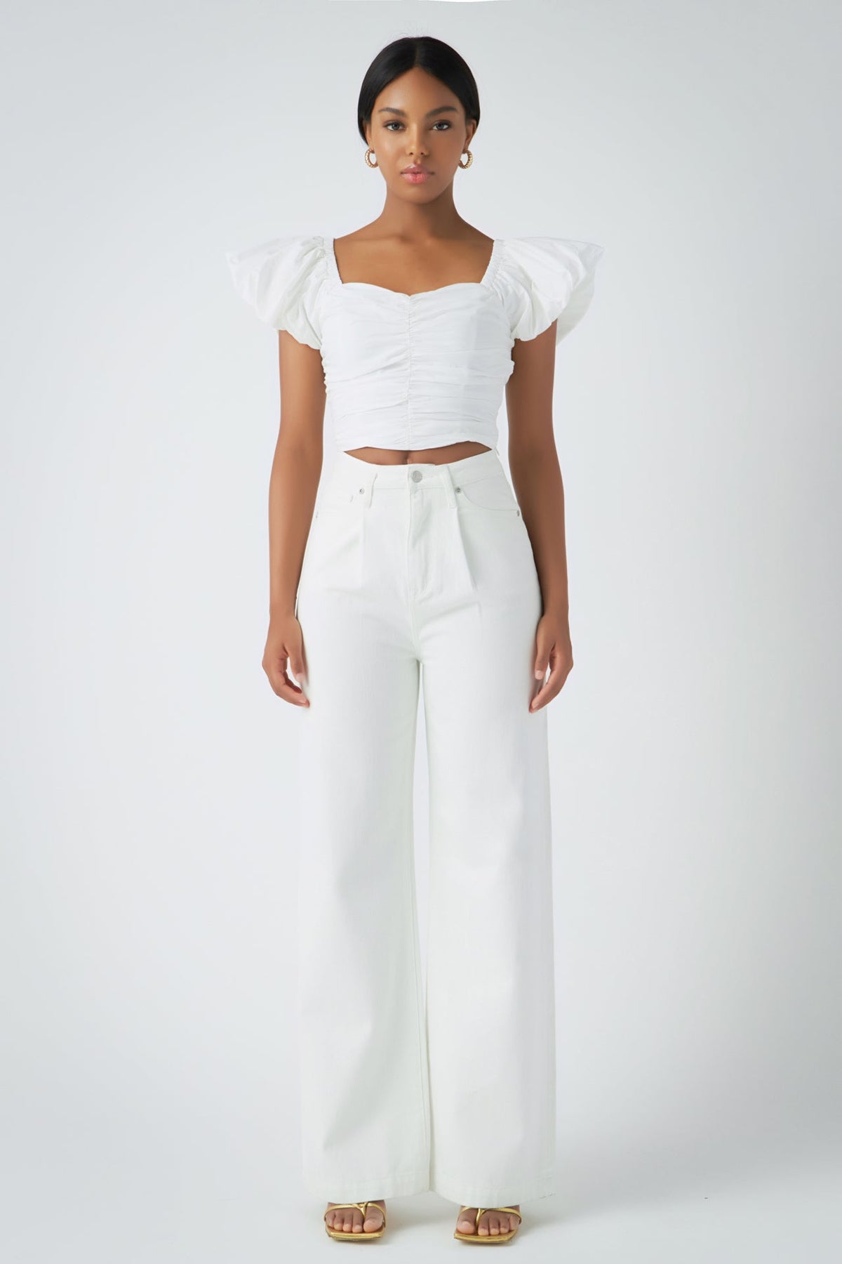 ENDLESS ROSE - Shirring Detail Puff Sleeve Cropped Top - TOPS available at Objectrare