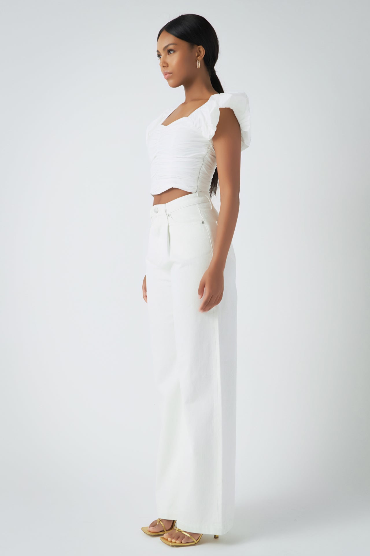 ENDLESS ROSE - Shirring Detail Puff Sleeve Cropped Top - TOPS available at Objectrare