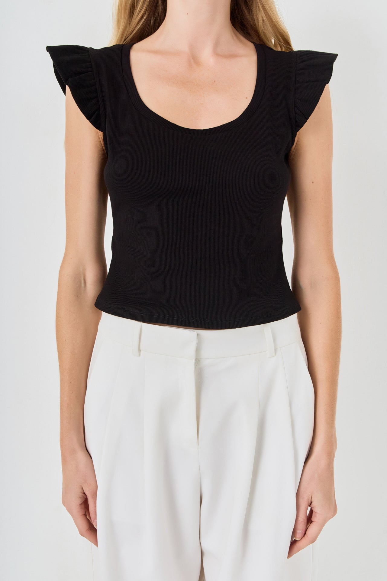 U-neckline Ribbed Knit Top