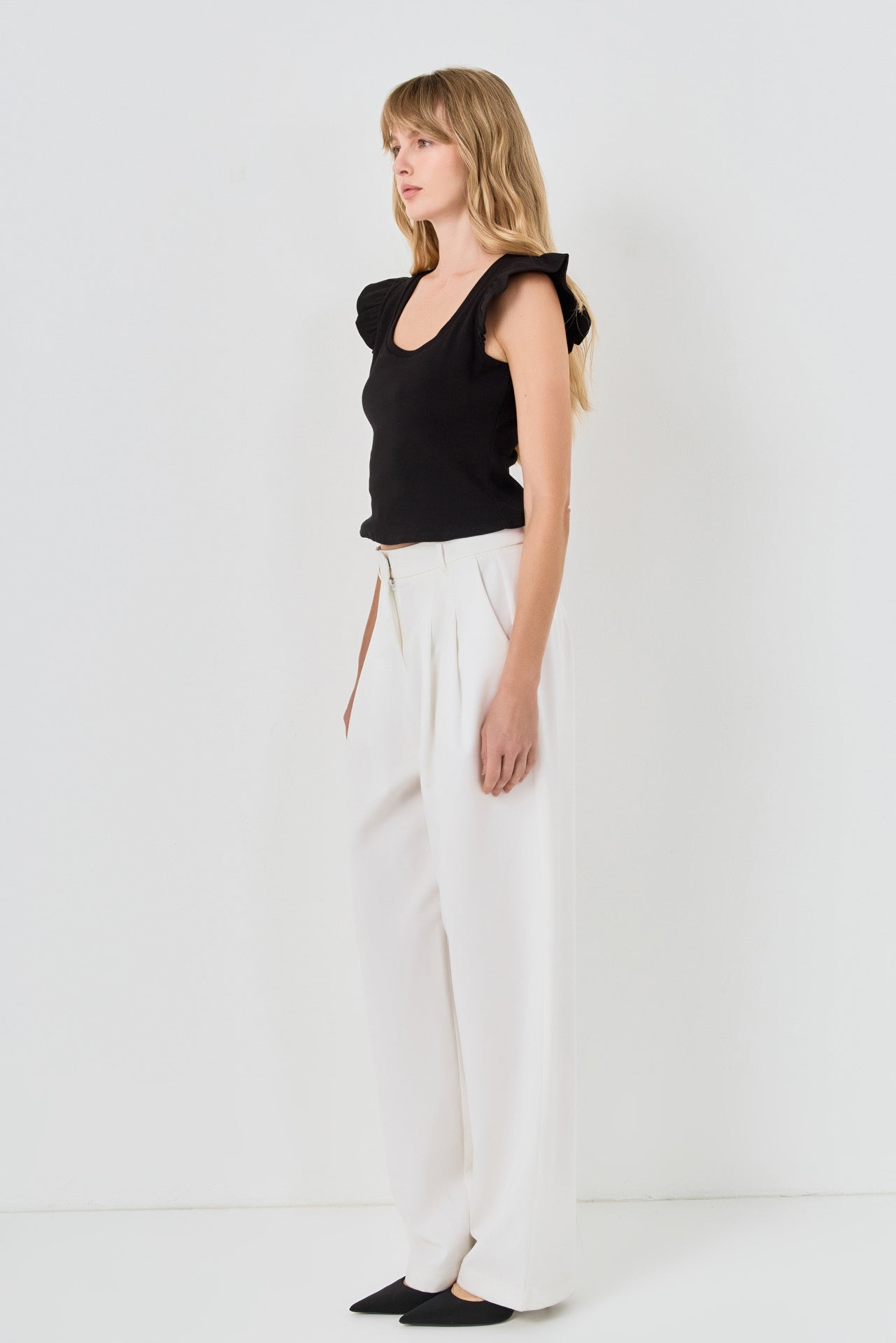 U-neckline Ribbed Knit Top