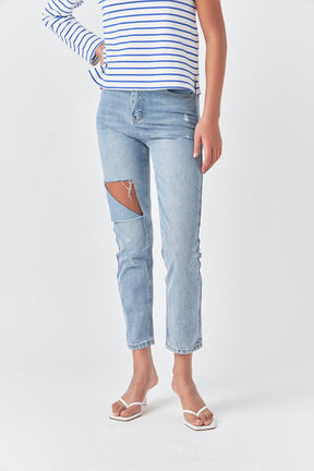 GREY LAB - High Waist Ripped Jeans - JEANS available at Objectrare