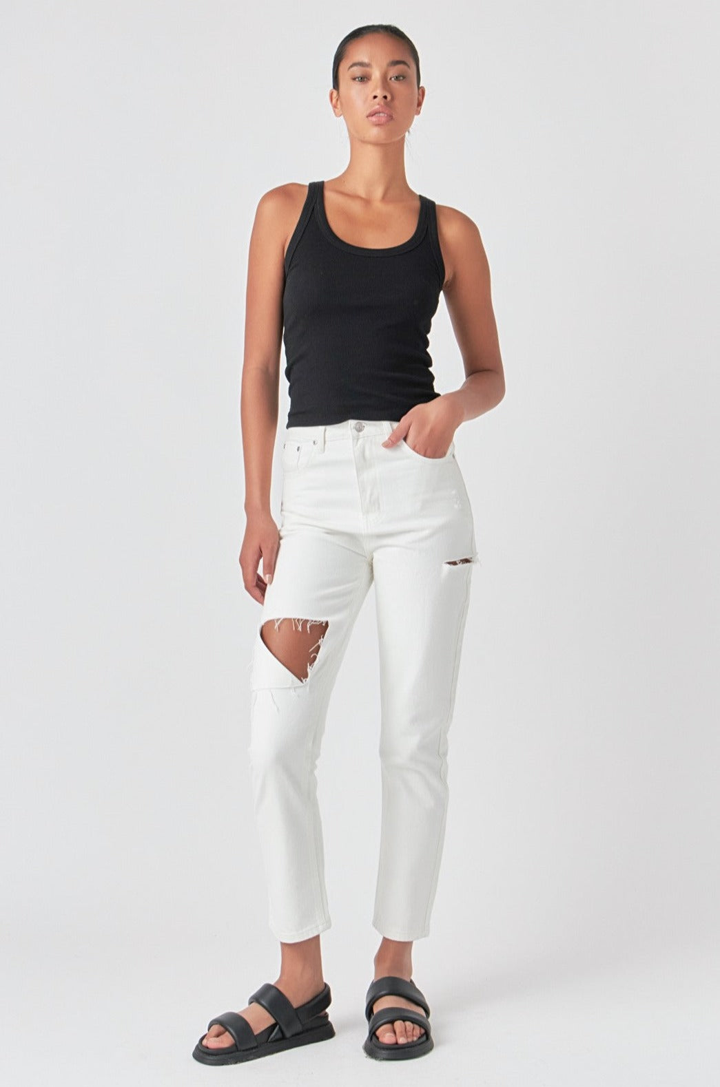 GREY LAB - High Waist Ripped Jeans - JEANS available at Objectrare