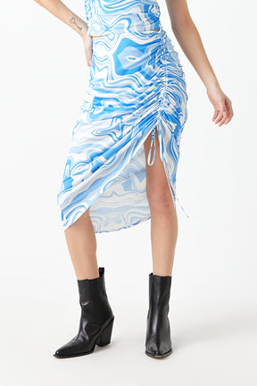 GREY LAB - Marble Print Slit Midi Skirt - SKIRTS available at Objectrare