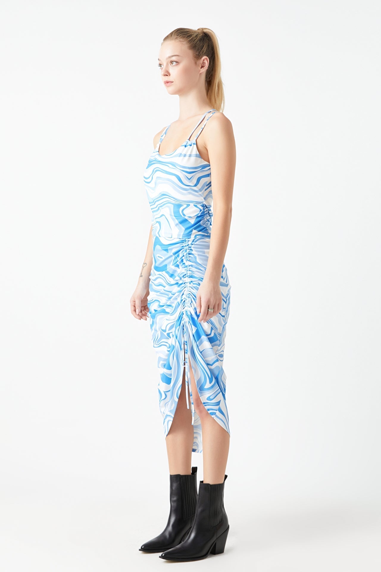 GREY LAB - Marble Print Slit Midi Skirt - SKIRTS available at Objectrare