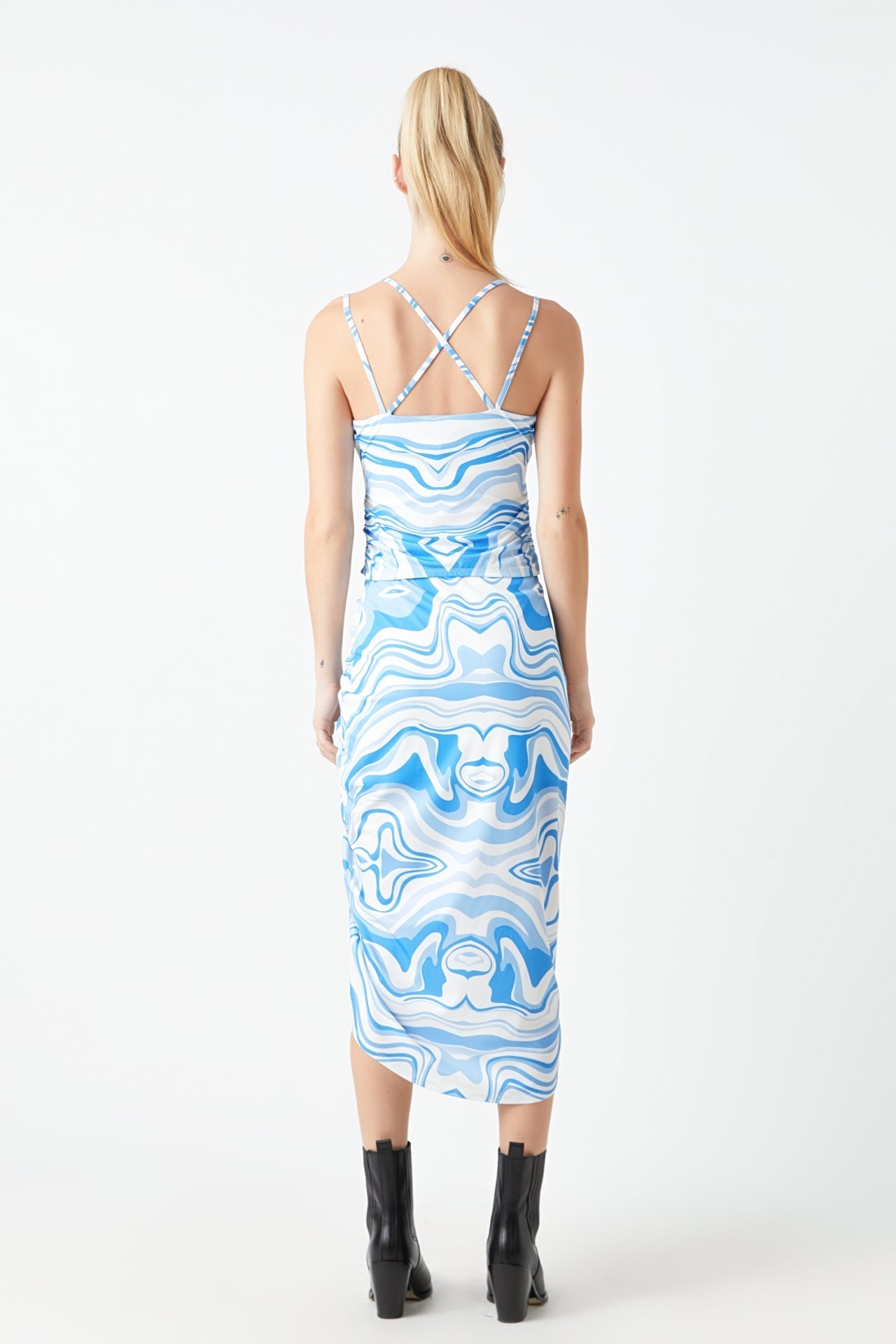 GREY LAB - Marble Print Slit Midi Skirt - SKIRTS available at Objectrare