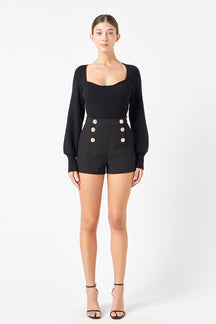 Gold Color Button Detail Shorts