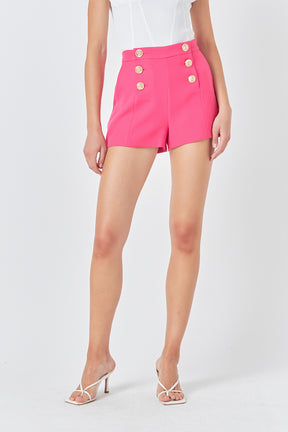 ENDLESS ROSE - Gold Color Button Detail Shorts - SHORTS available at Objectrare