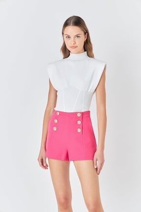ENDLESS ROSE - Gold Color Button Detail Shorts - SHORTS available at Objectrare