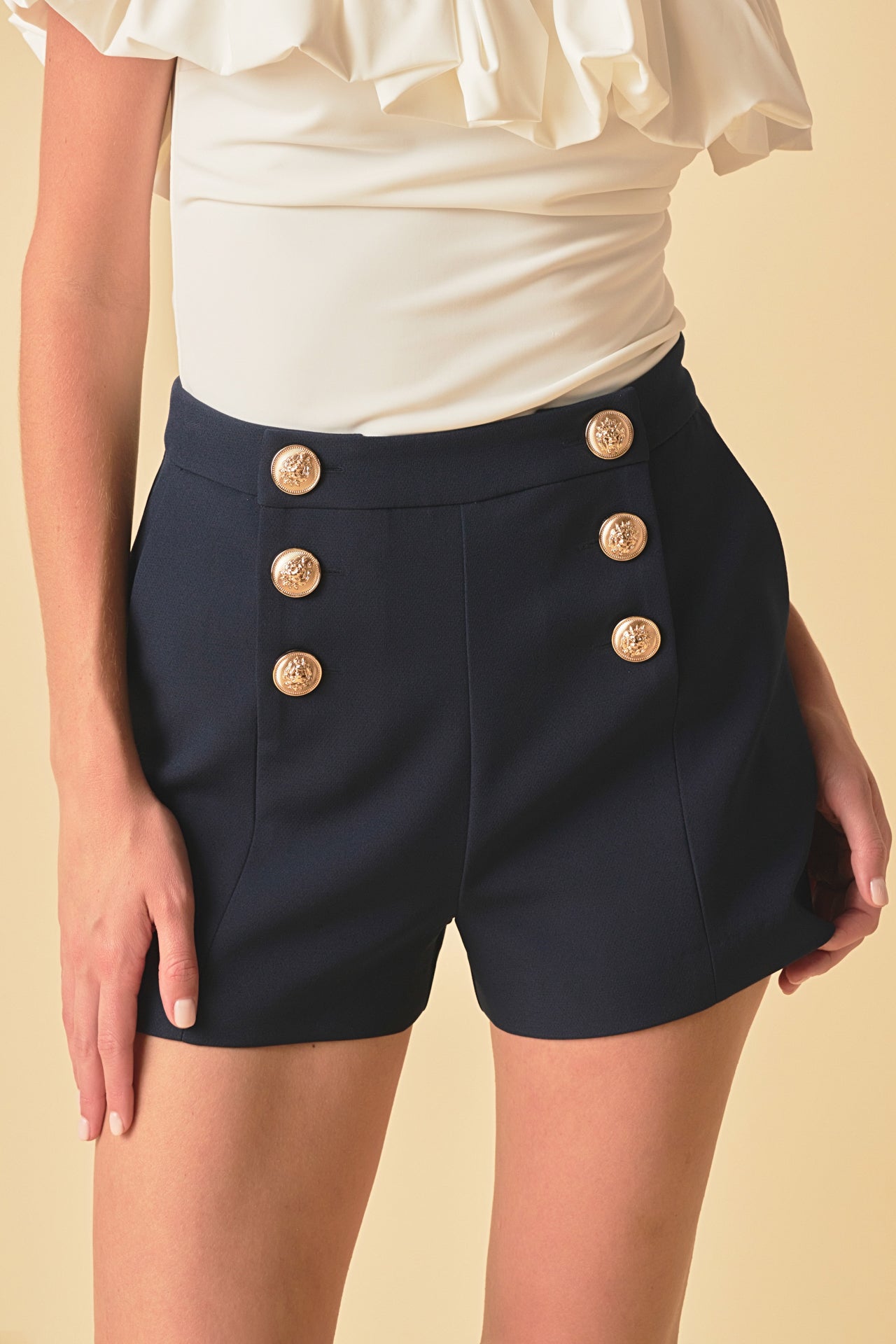 ENDLESS ROSE - Endless Rose - Gold Color Button Detail Shorts - SHORTS available at Objectrare