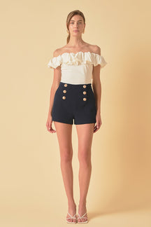 ENDLESS ROSE - Gold Color Button Detail Shorts - SHORTS available at Objectrare