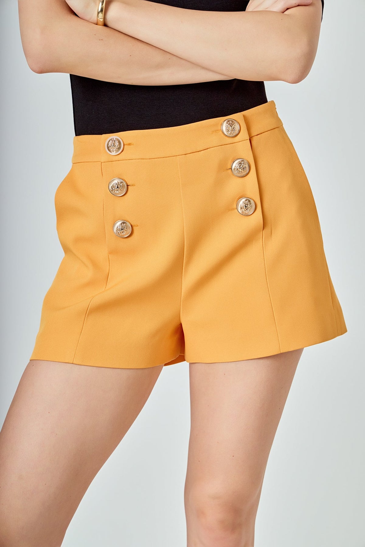 ENDLESS ROSE - Gold Color Button Detail Shorts - SHORTS available at Objectrare