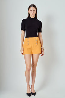ENDLESS ROSE - Gold Color Button Detail Shorts - SHORTS available at Objectrare