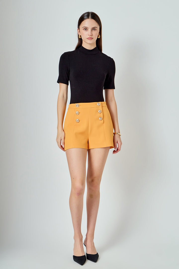 ENDLESS ROSE - Gold Color Button Detail Shorts - SHORTS available at Objectrare