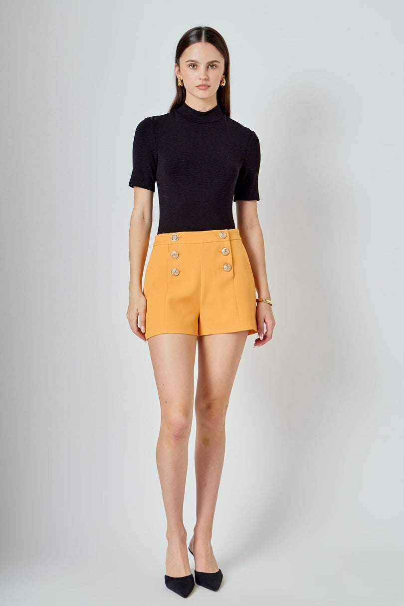 ENDLESS ROSE - Gold Color Button Detail Shorts - SHORTS available at Objectrare