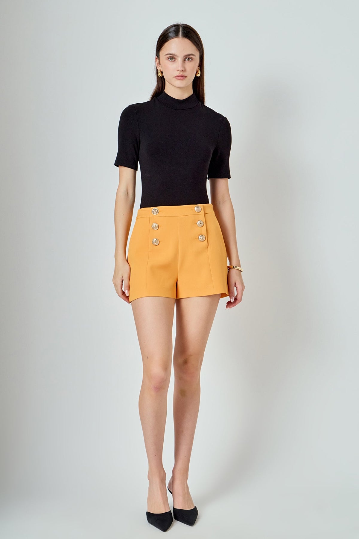 ENDLESS ROSE - Gold Color Button Detail Shorts - SHORTS available at Objectrare