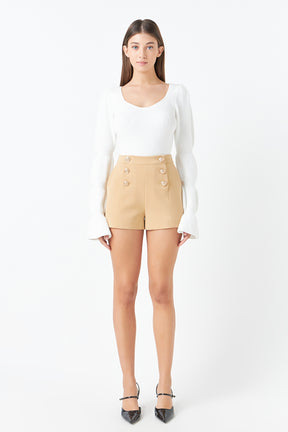 ENDLESS ROSE - Gold Color Button Detail Shorts - SHORTS available at Objectrare