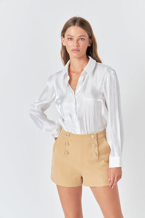ENDLESS ROSE - Gold Color Button Detail Shorts - SHORTS available at Objectrare