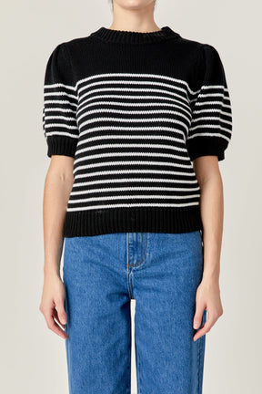 ENGLISH FACTORY - English Factory - Stripe Short Puff Sleeve Sweater - SWEATERS & KNITS available at Objectrare