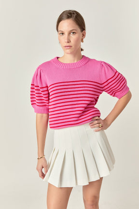 ENGLISH FACTORY - Stripe Short Puff Sleeve Sweater - SWEATERS & KNITS available at Objectrare