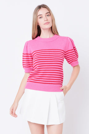 English Factory - Stripe Short Puff Sleeve Sweater