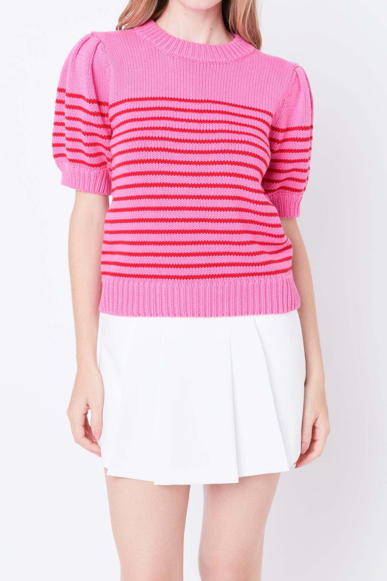 English Factory - Stripe Short Puff Sleeve Sweater