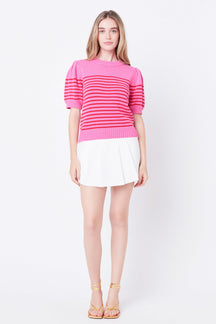 English Factory - Stripe Short Puff Sleeve Sweater