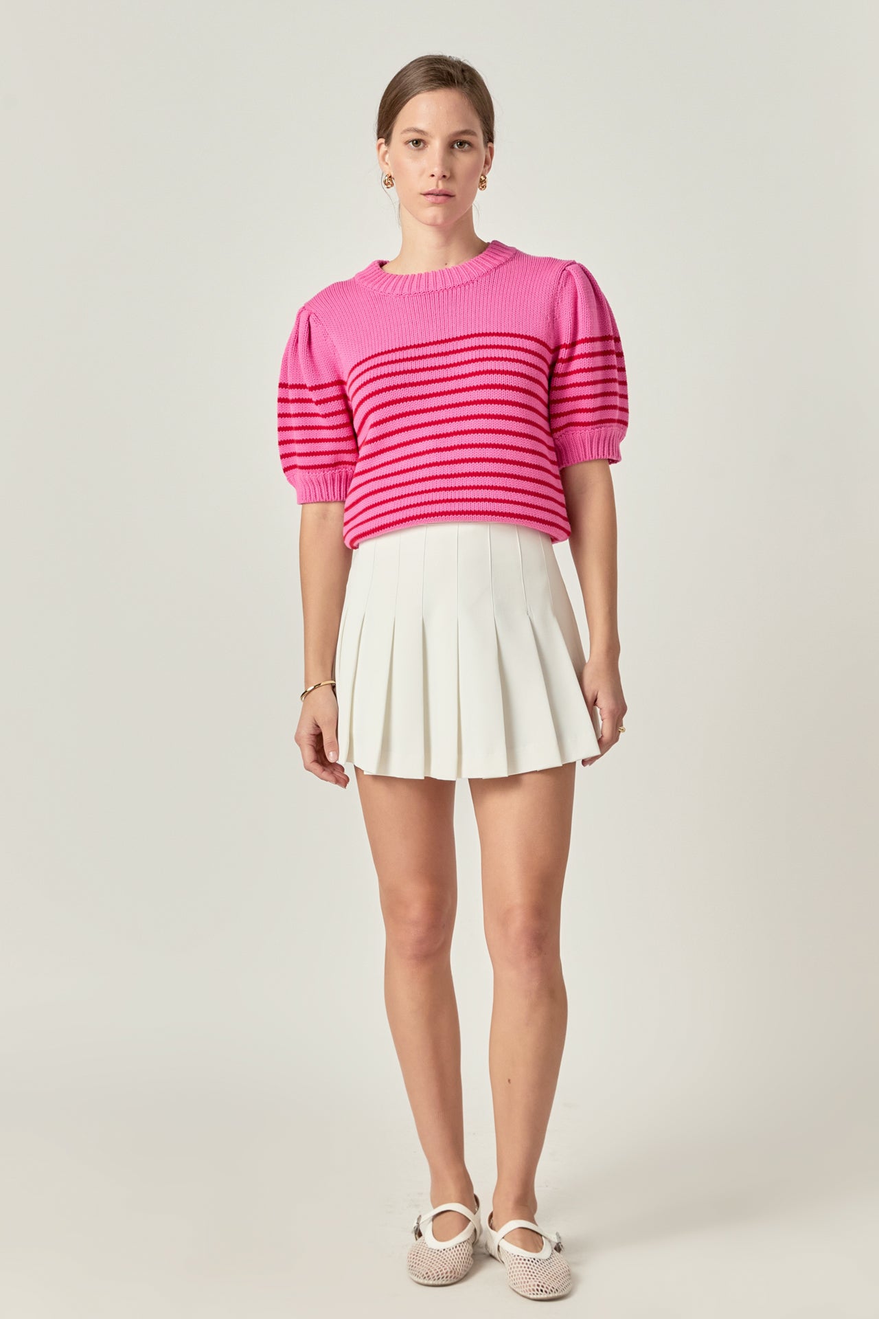 English Factory - Stripe Short Puff Sleeve Sweater