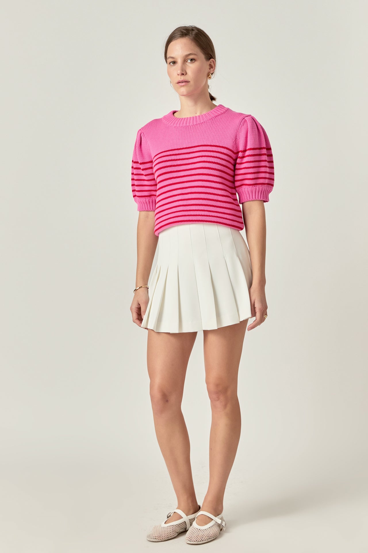 English Factory - Stripe Short Puff Sleeve Sweater