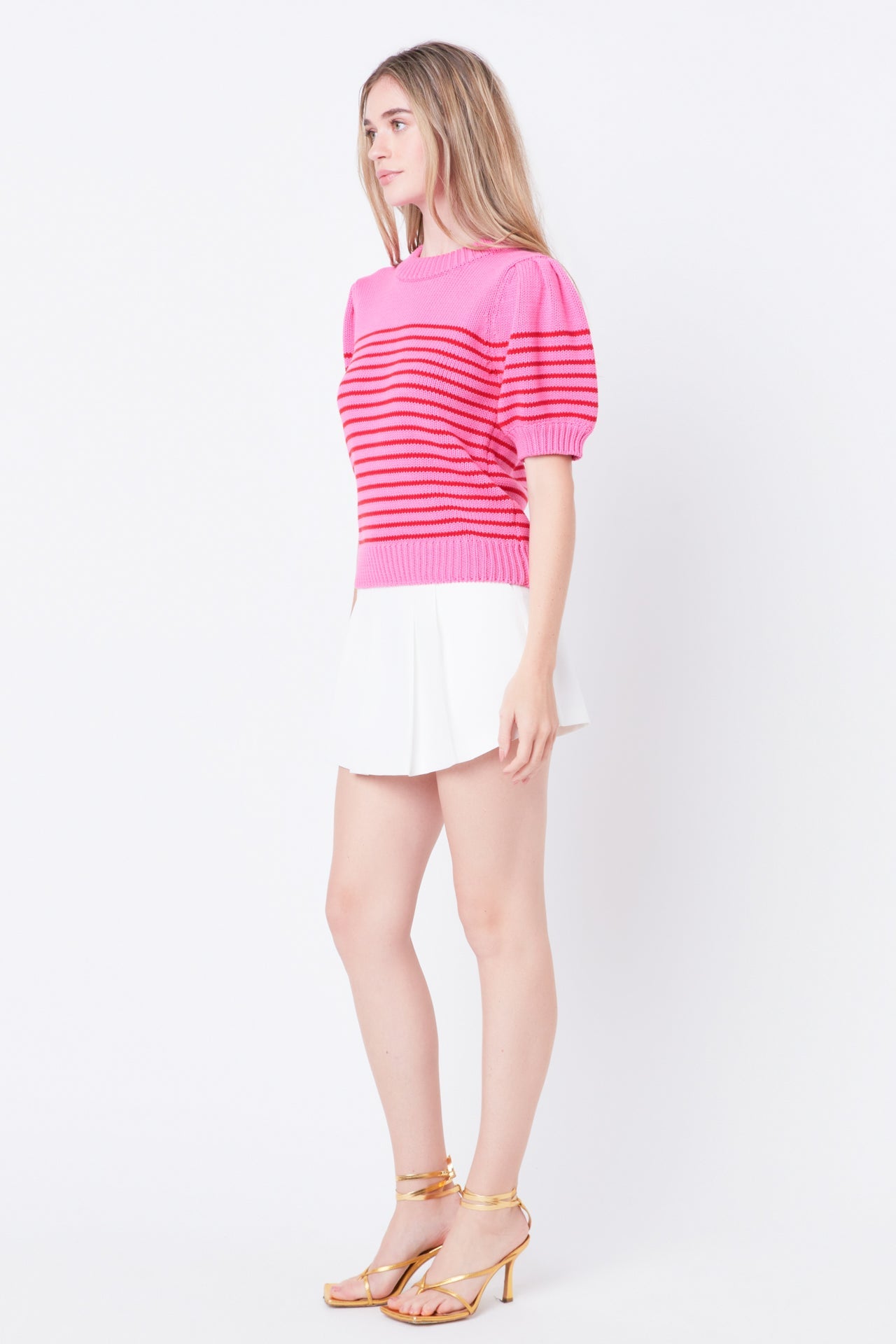 English Factory - Stripe Short Puff Sleeve Sweater